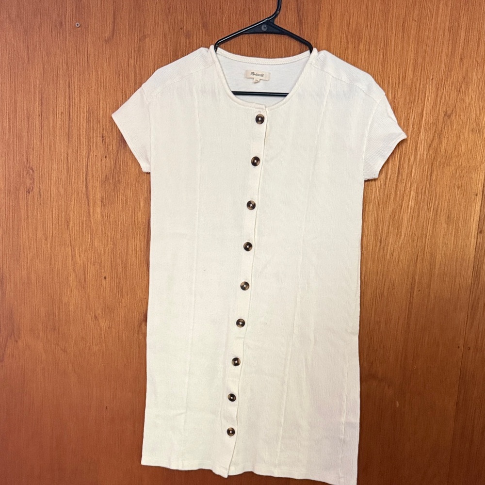 Madewell Cream Short-Sleeve Button-Front Mini Dress